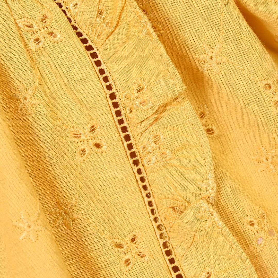 Girls Cotton Emb Top Shine-Mustard