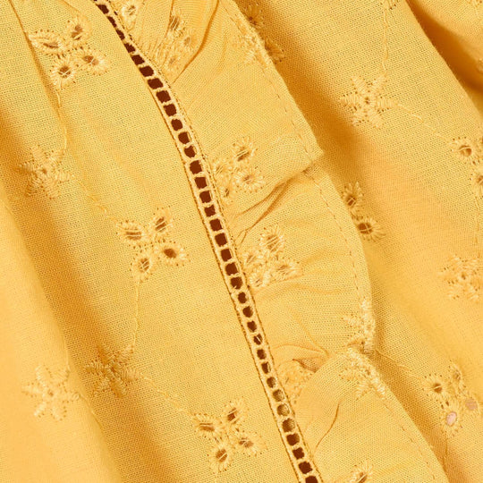 Girls Cotton Emb Top Shine-Mustard
