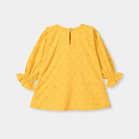 Girls Cotton Emb Top Shine-Mustard