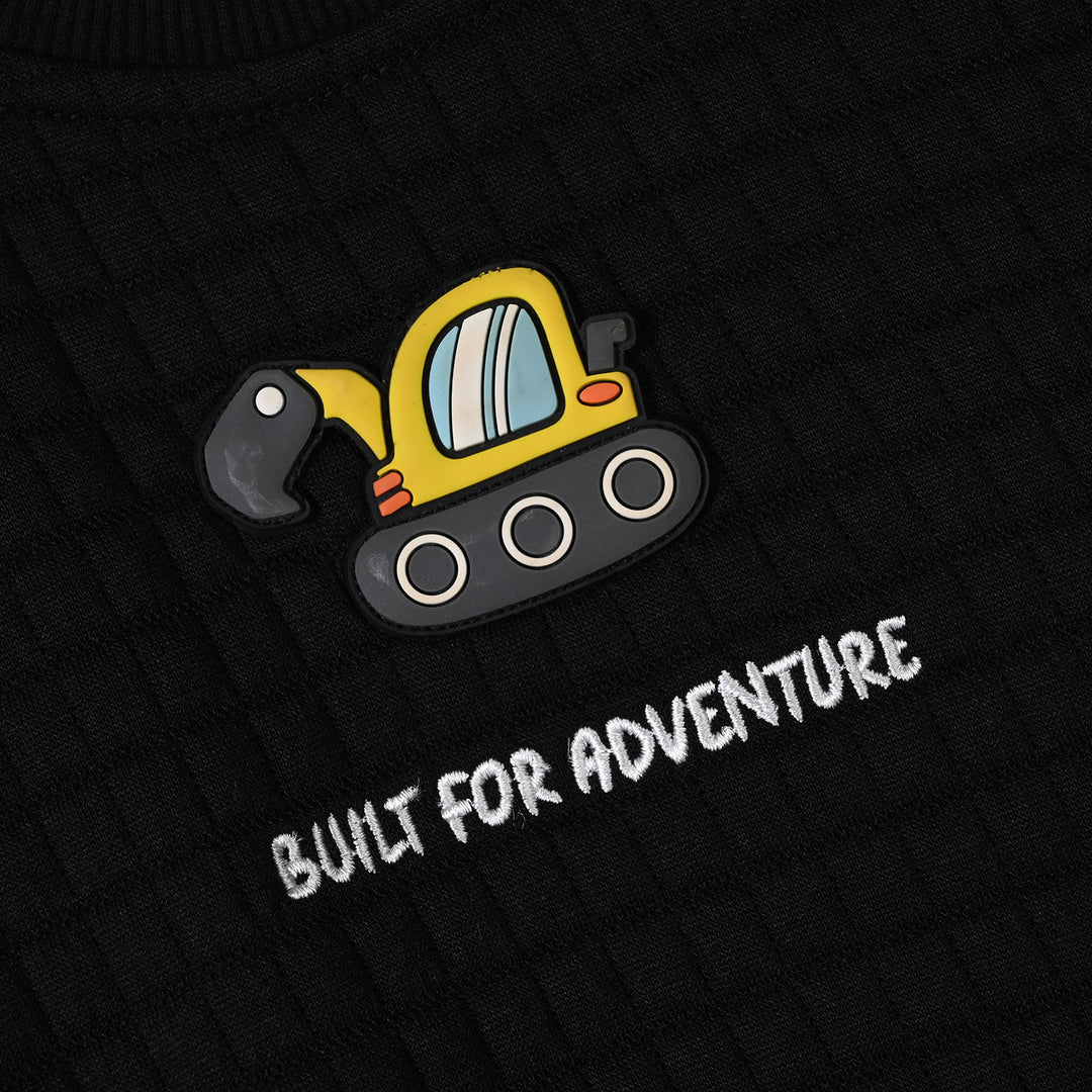 Infant Boys Quilted Sweat Shirt Built for Adventure-BLACK