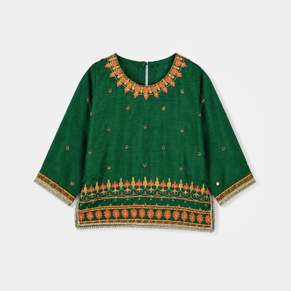 Infant Girls Raw Silk 3Pcs Maha Rani-Green