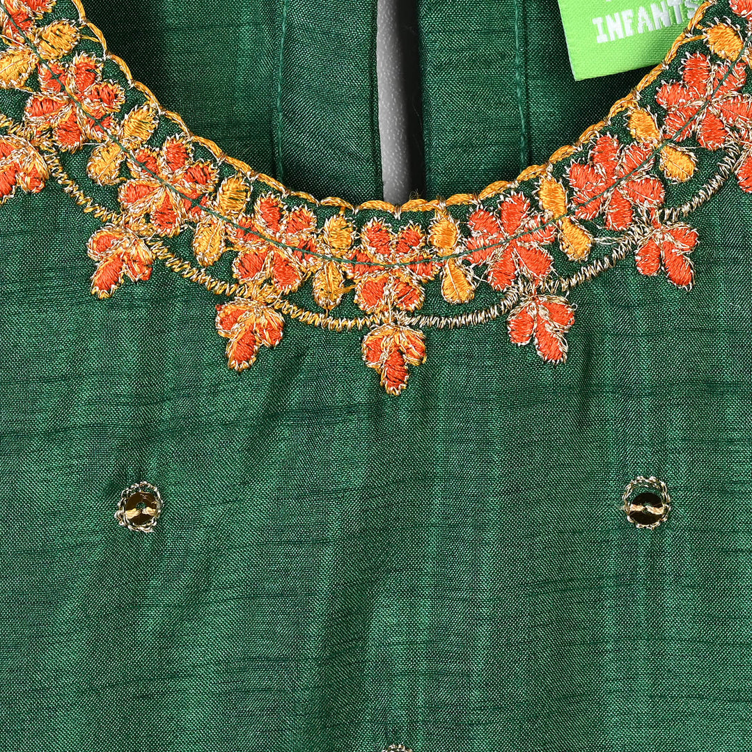Infant Girls Raw Silk 3Pcs Maha Rani-Green