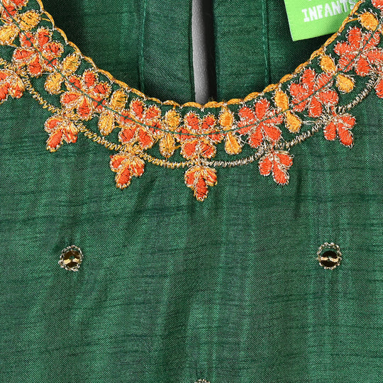 Infant Girls Raw Silk 3Pcs Maha Rani-Green