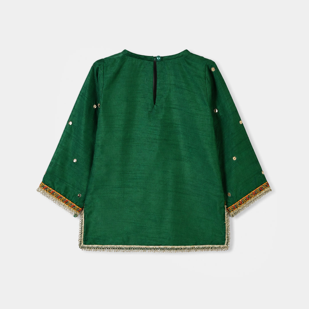 Infant Girls Raw Silk 3Pcs Maha Rani-Green