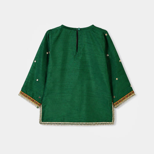 Infant Girls Raw Silk 3Pcs Maha Rani-Green
