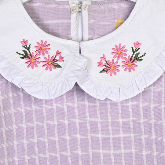 Girls Yarn Dyed 2Pcs Suit Flower Embroidery-Purple