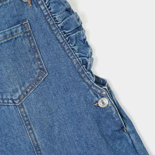 Girls Denim rigid Over All Frill-Mid Blue