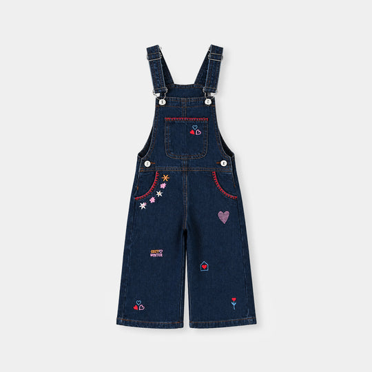 Infant Girls Denim rigid Over All Fall Vibes-DARK BLUE