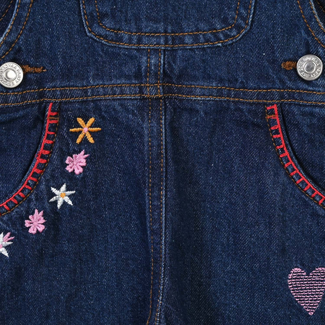 Infant Girls Denim rigid Over All Fall Vibes-DARK BLUE