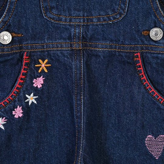 Infant Girls Denim rigid Over All Fall Vibes-DARK BLUE