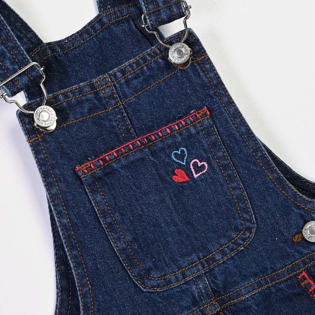 Infant Girls Denim rigid Over All Fall Vibes-DARK BLUE