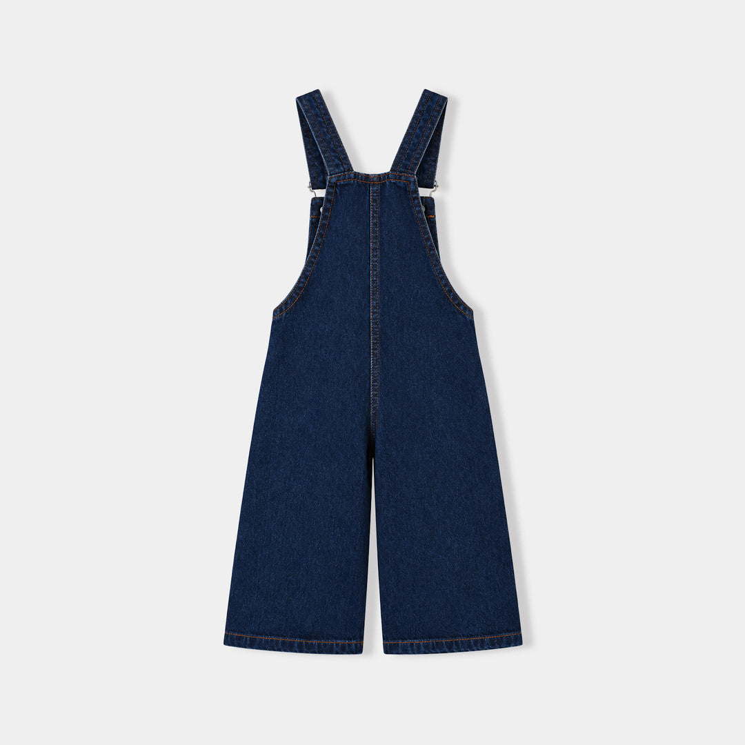 Infant Girls Denim rigid Over All Fall Vibes-DARK BLUE