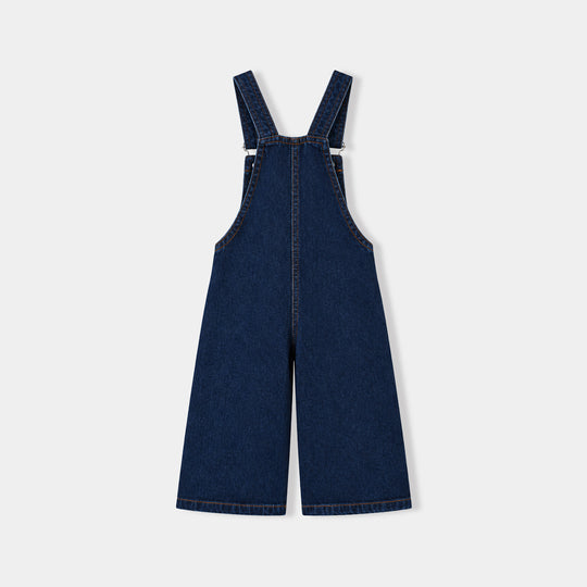 Infant Girls Denim rigid Over All Fall Vibes-DARK BLUE