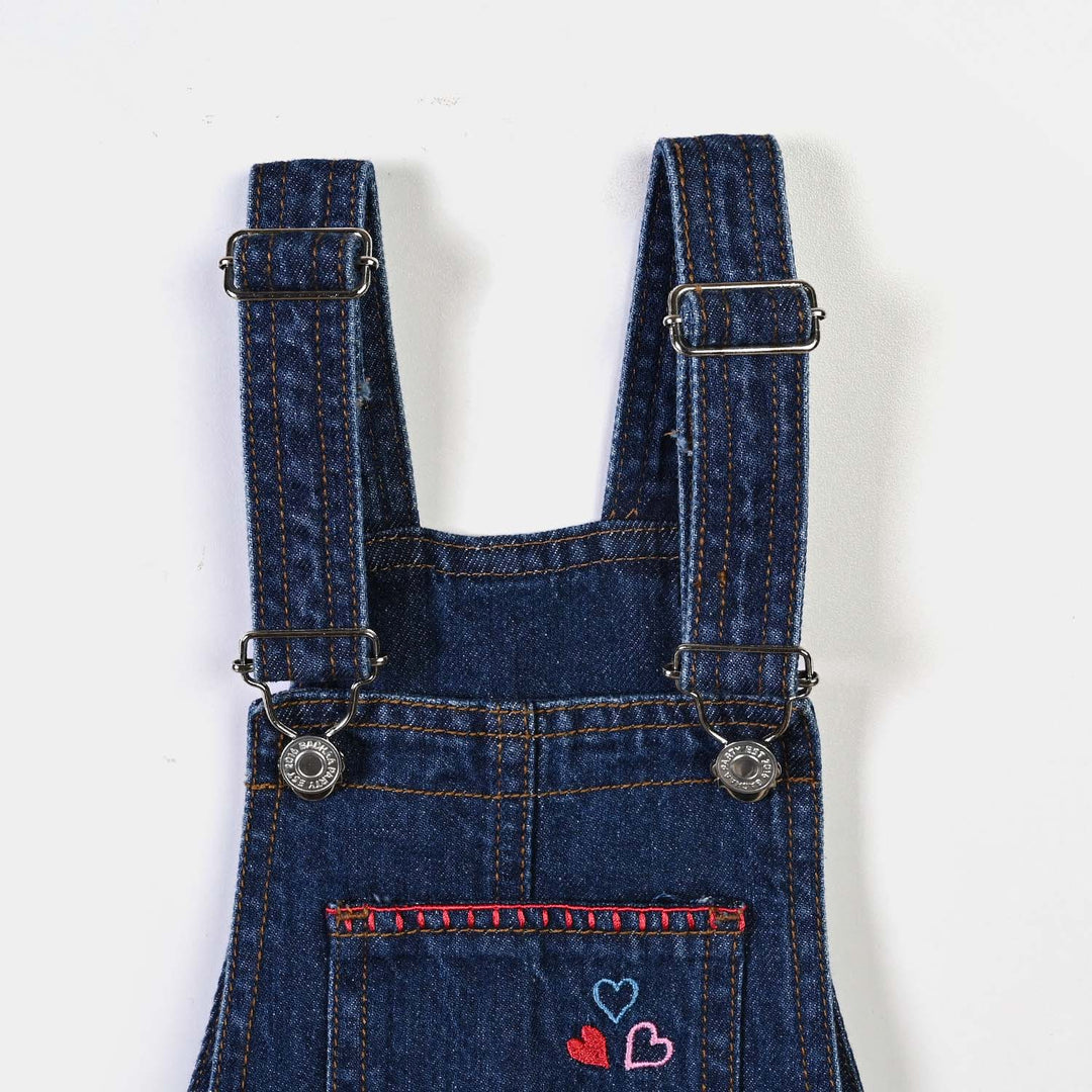 Infant Girls Denim rigid Over All Fall Vibes-DARK BLUE