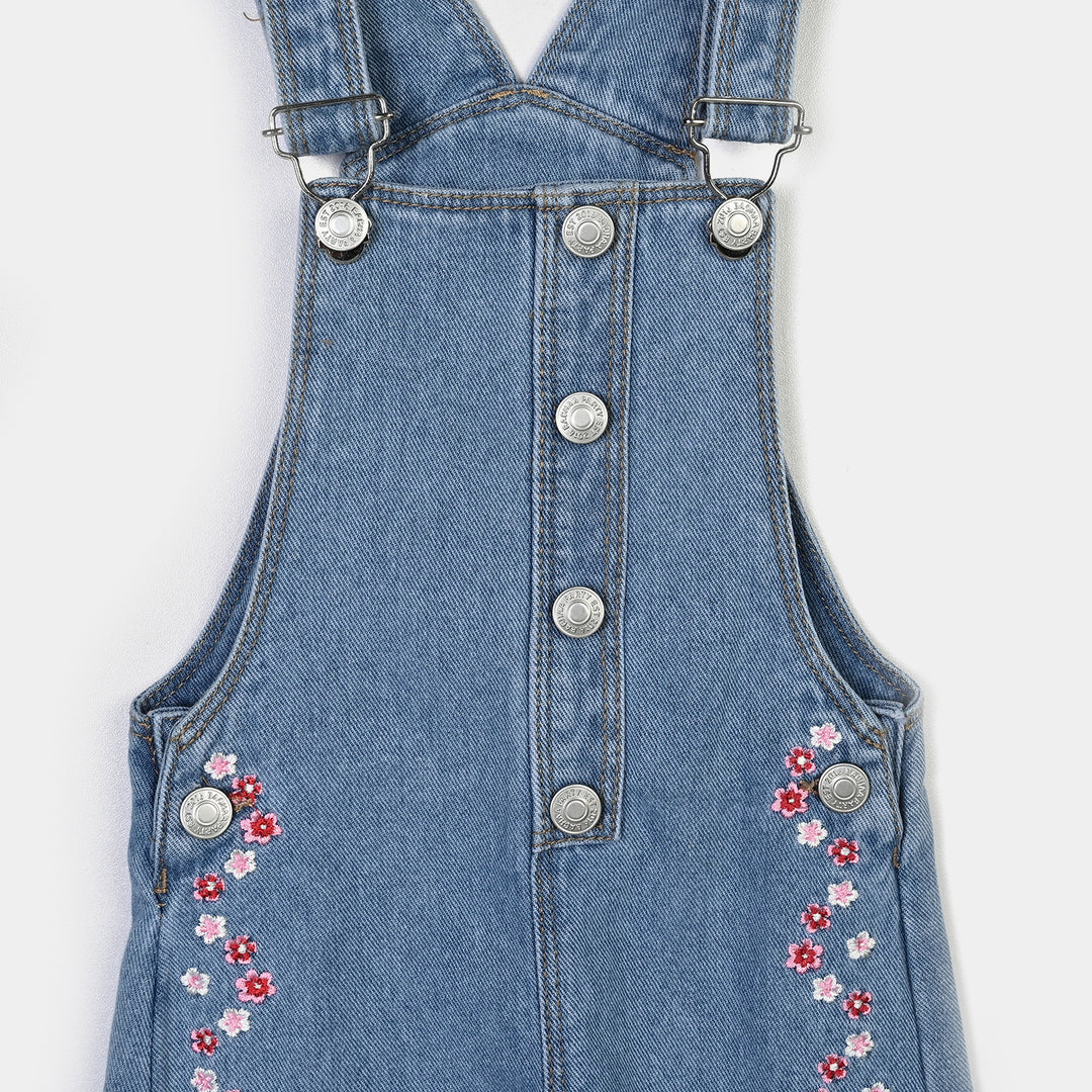 Infant Girls Denim rigid Over All Flowers-LT.Blue
