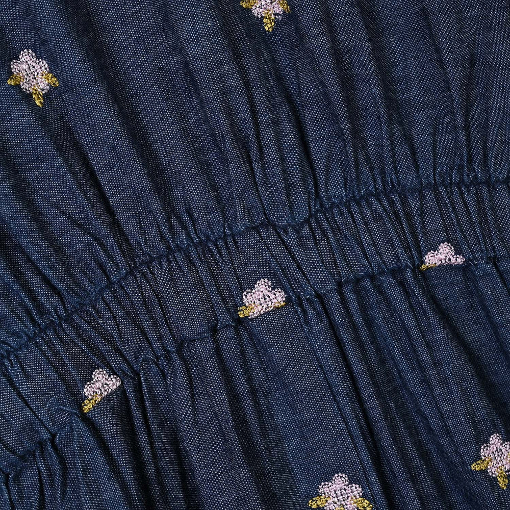 Girls Tensile Denim (Light Denim) Emb Jumpsuit Floral-BLUE