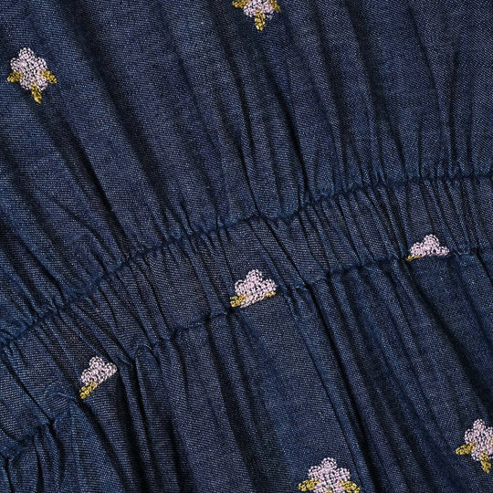 Girls Tensile Denim (Light Denim) Emb Jumpsuit Floral-BLUE