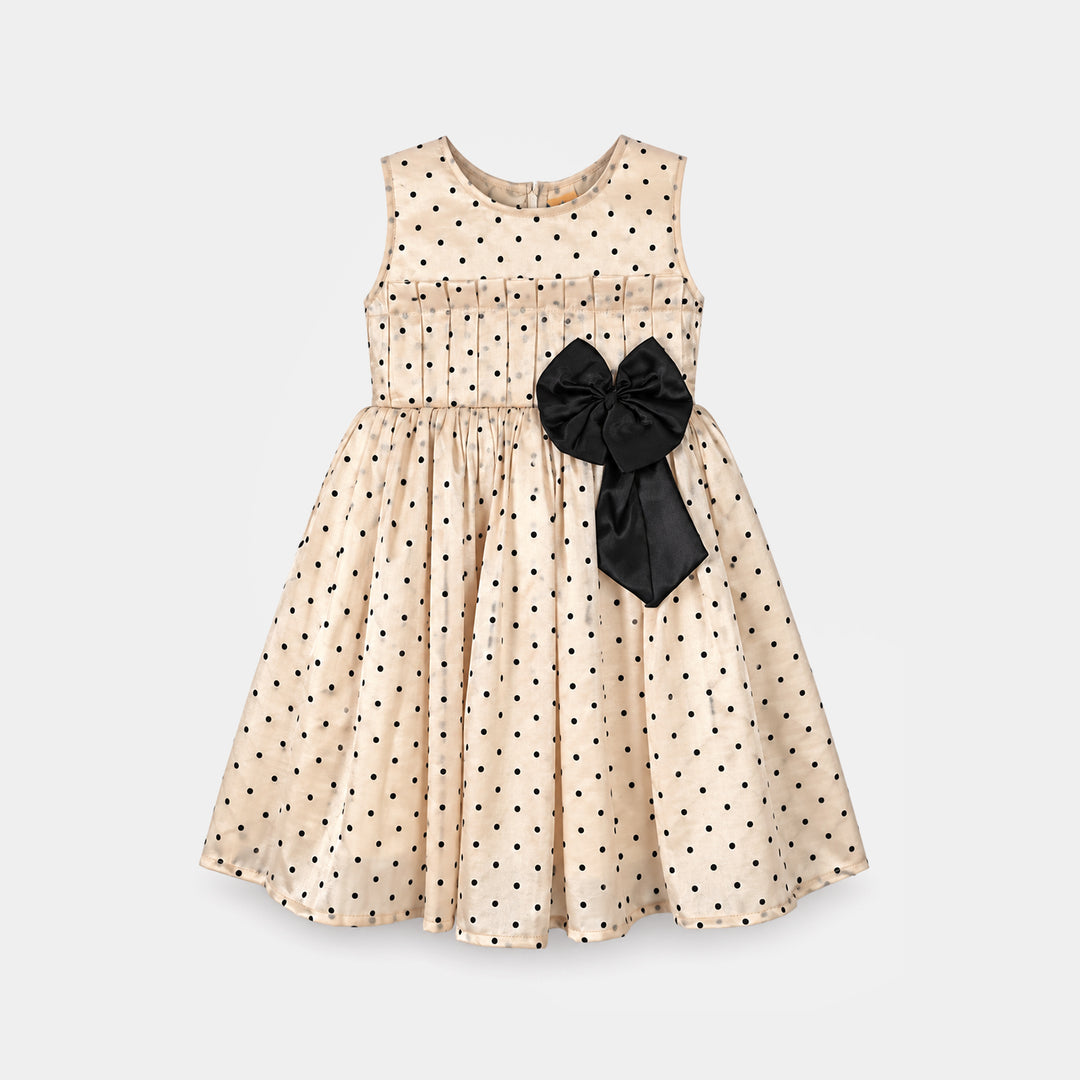 Girls Organza Fancy Frock-Polka Dot-Cream