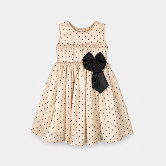 Girls Organza Fancy Frock-Polka Dot-Cream