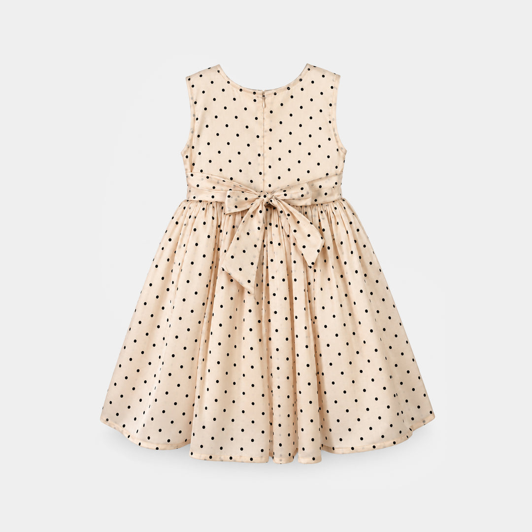 Girls Organza Fancy Frock-Polka Dot-Cream