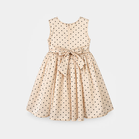 Girls Organza Fancy Frock-Polka Dot-Cream