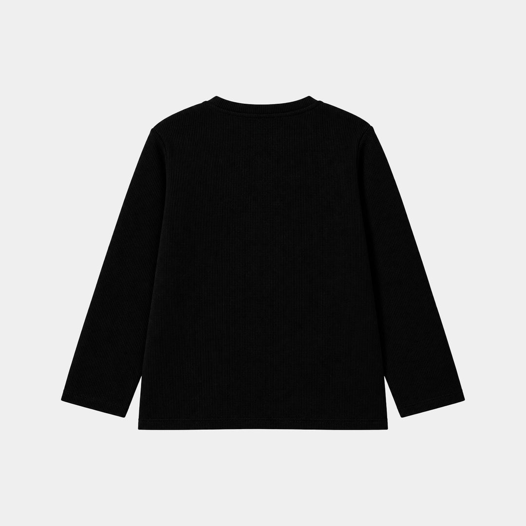 Boys Thermal T-Shirt F/S Henley-BLACK