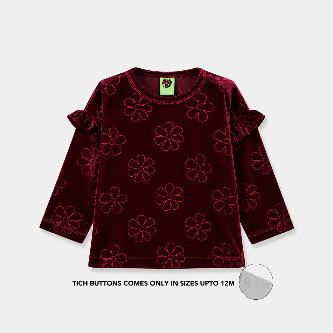 Infant Girls Embossed velvet Sweat Shirt Floral-Red