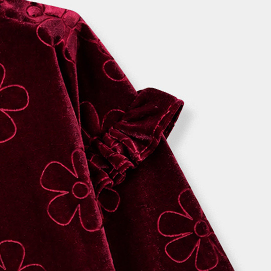 Infant Girls Embossed velvet Sweat Shirt Floral-Red