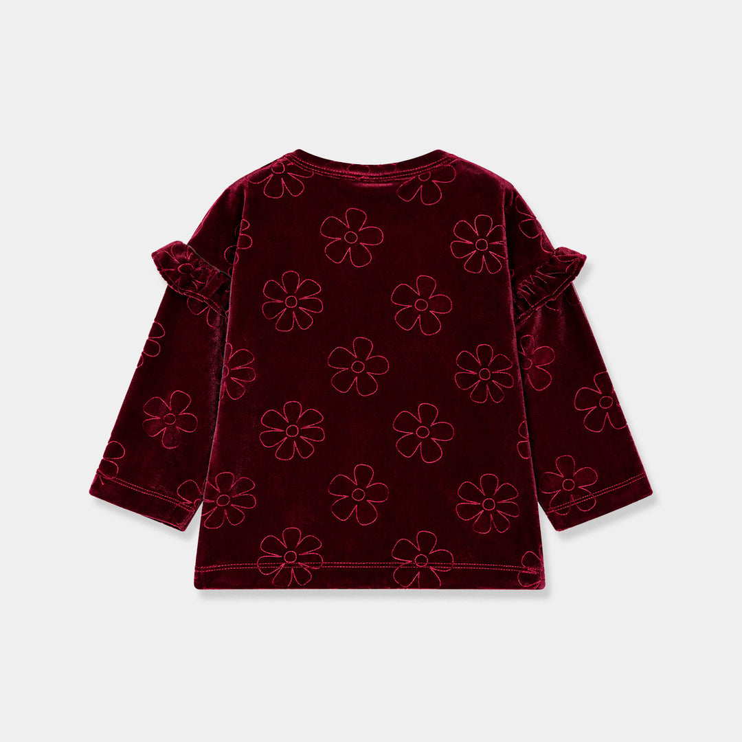 Infant Girls Embossed velvet Sweat Shirt Floral-Red