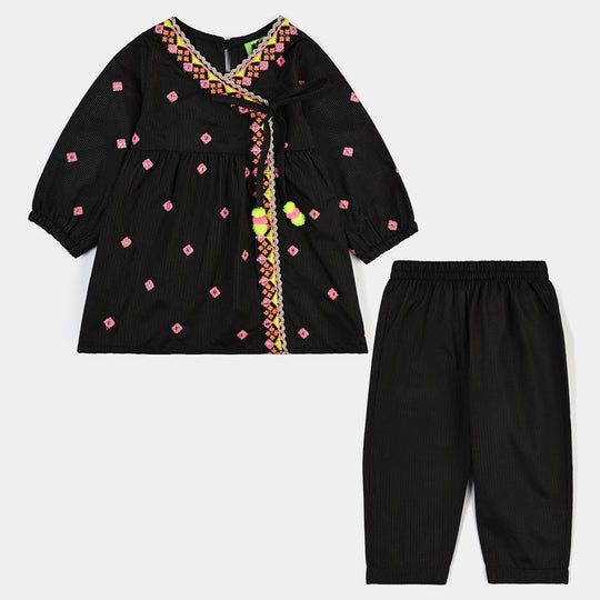 Infant Girls Cotton Emb 2Pcs Desi Style-BLACK