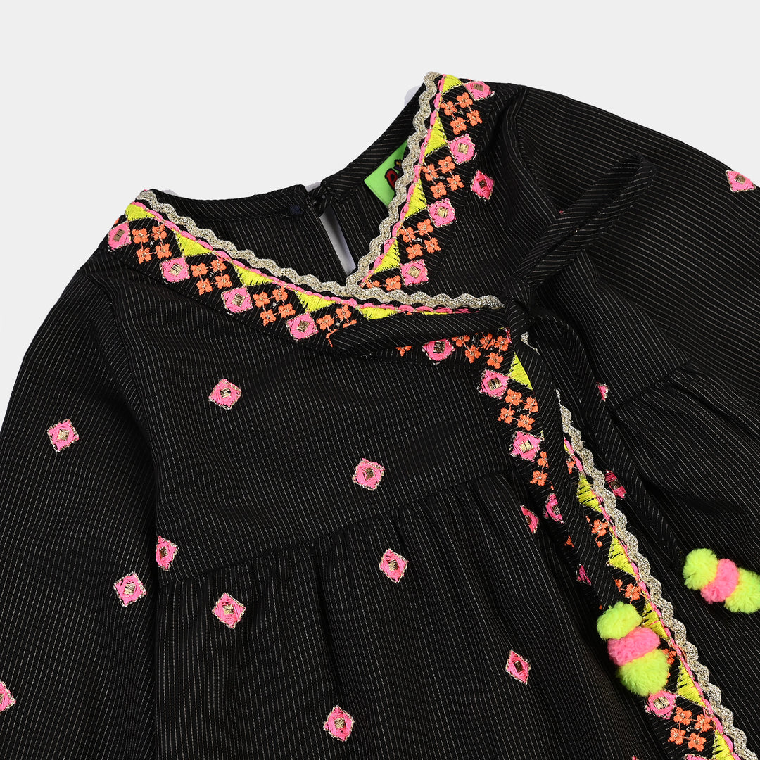 Infant Girls Cotton Emb 2Pcs Desi Style-BLACK