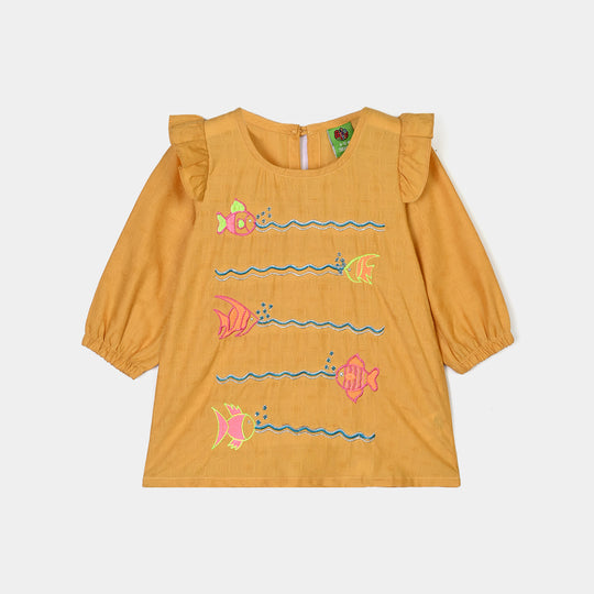 Infant Girls Cotton Emb 2Pcs Sea Vibe-Mustard