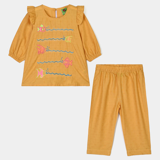 Infant Girls Cotton Emb 2Pcs Sea Vibe-Mustard