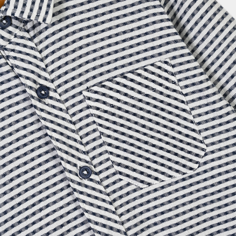 Boys Yarn Dyed Shirt (Blue Single Stripe)