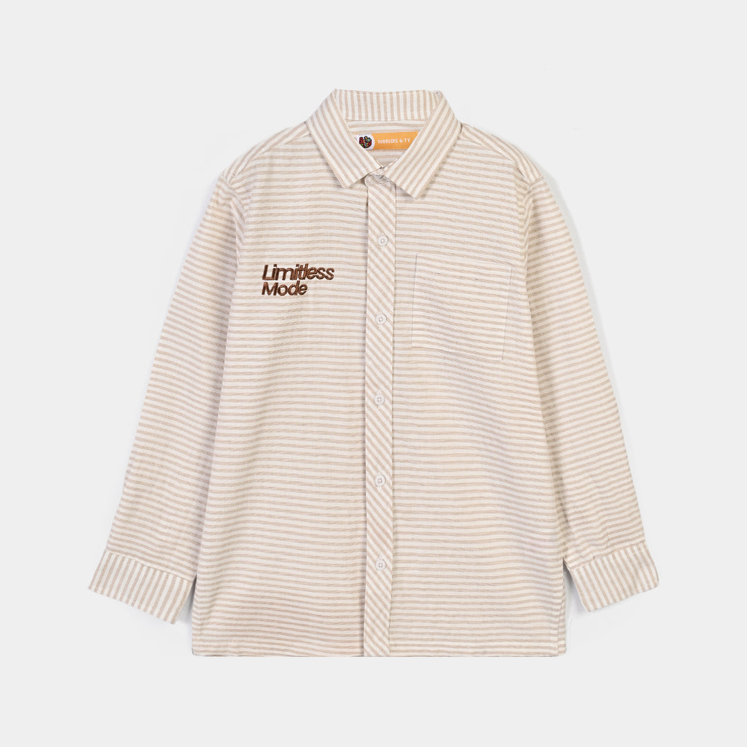 Boys Yarn Dyed Shirt (Limitless Mode)-Brown Stripe