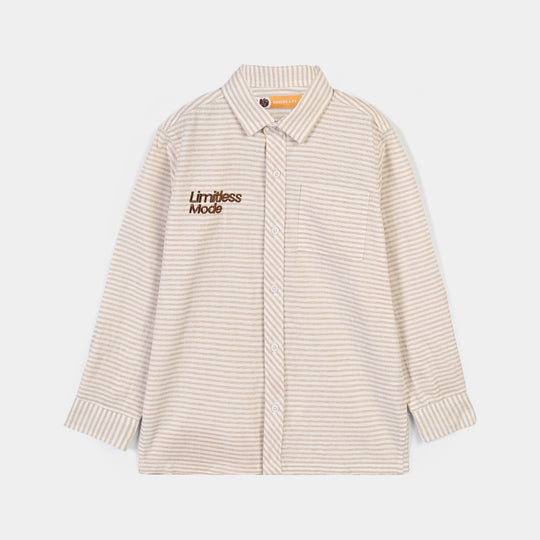 Boys Yarn Dyed Shirt (Limitless Mode)-Brown Stripe