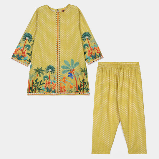 Girls Cotton Slub 2Pcs Tropical-Yellow