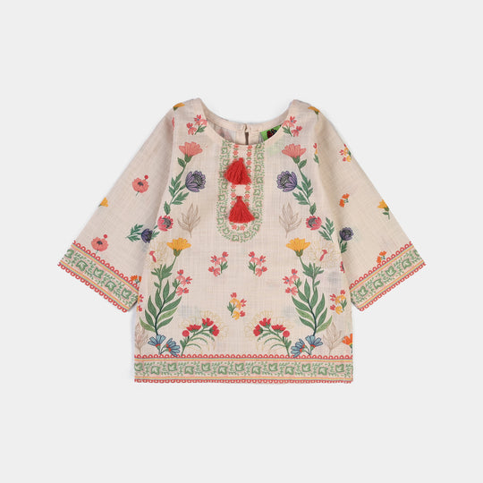 Infant Girls Cotton Printed 2Pcs Flowers- Beige
