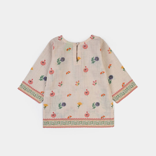 Infant Girls Cotton Printed 2Pcs Flowers- Beige