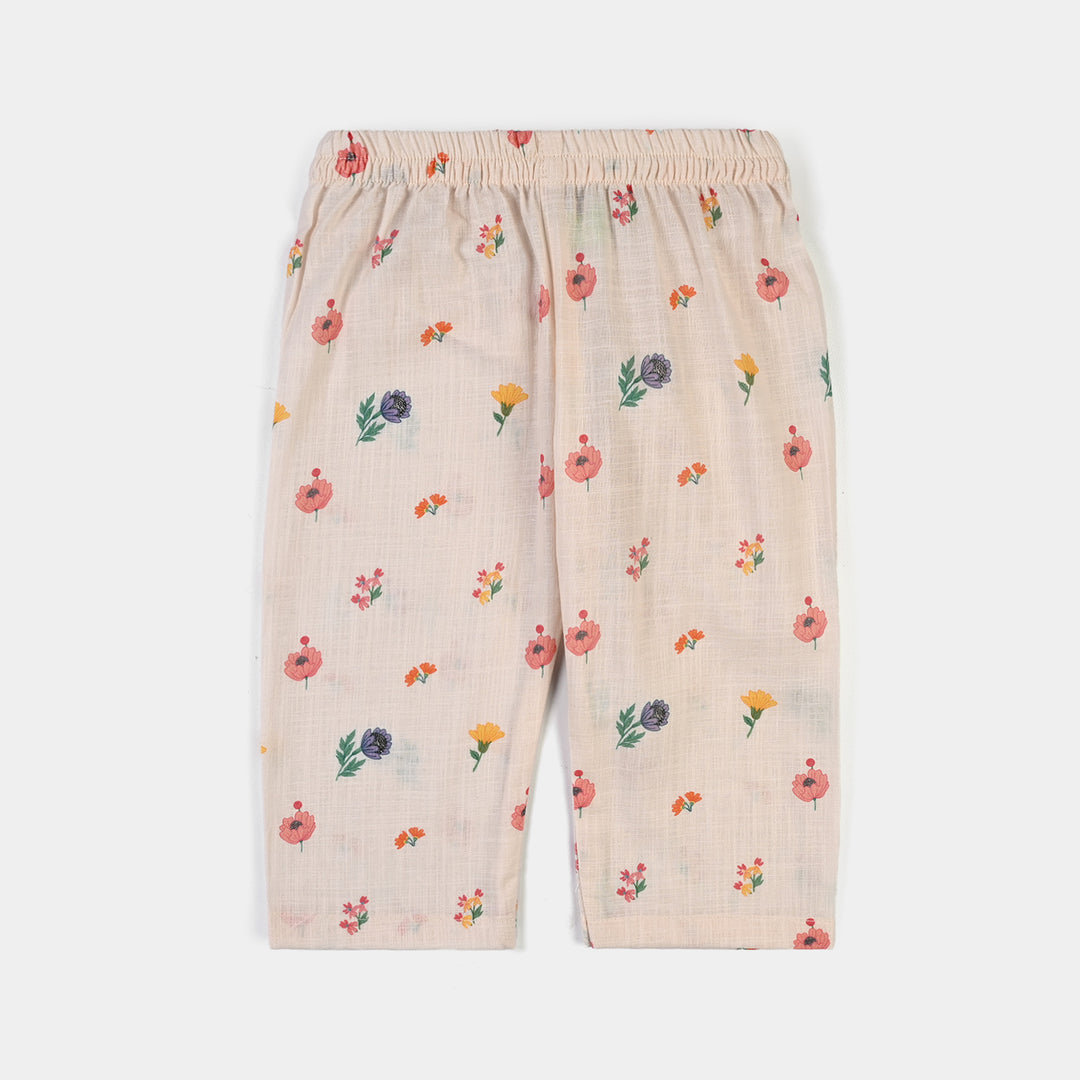 Infant Girls Cotton Printed 2Pcs Flowers- Beige