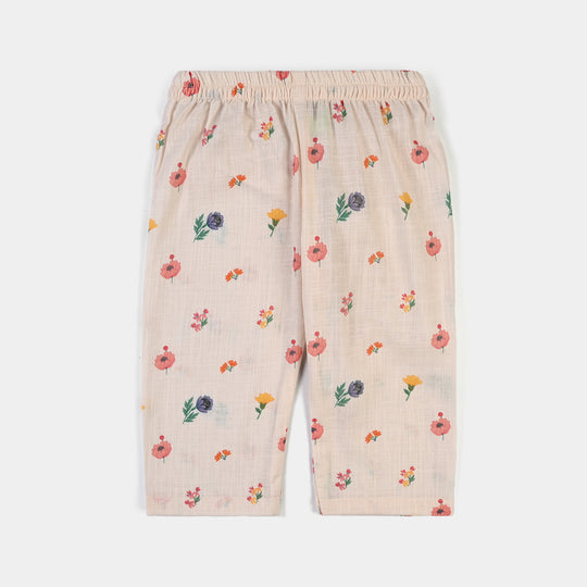 Infant Girls Cotton Printed 2Pcs Flowers- Beige