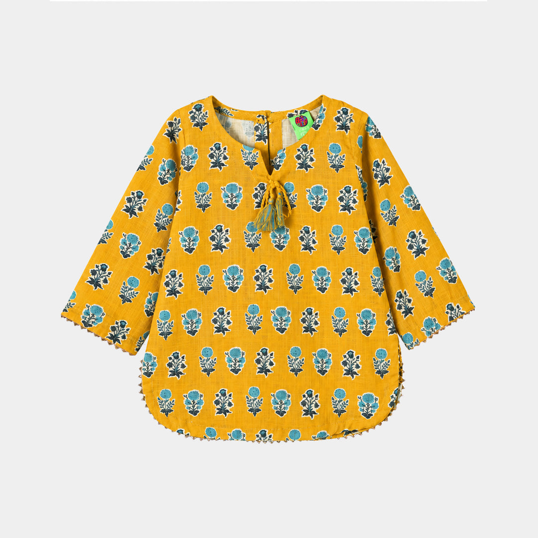 Infant Girls Cotton Printed 2Pcs Tulip-Mustard