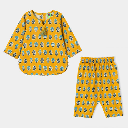 Infant Girls Cotton Printed 2Pcs Tulip-Mustard