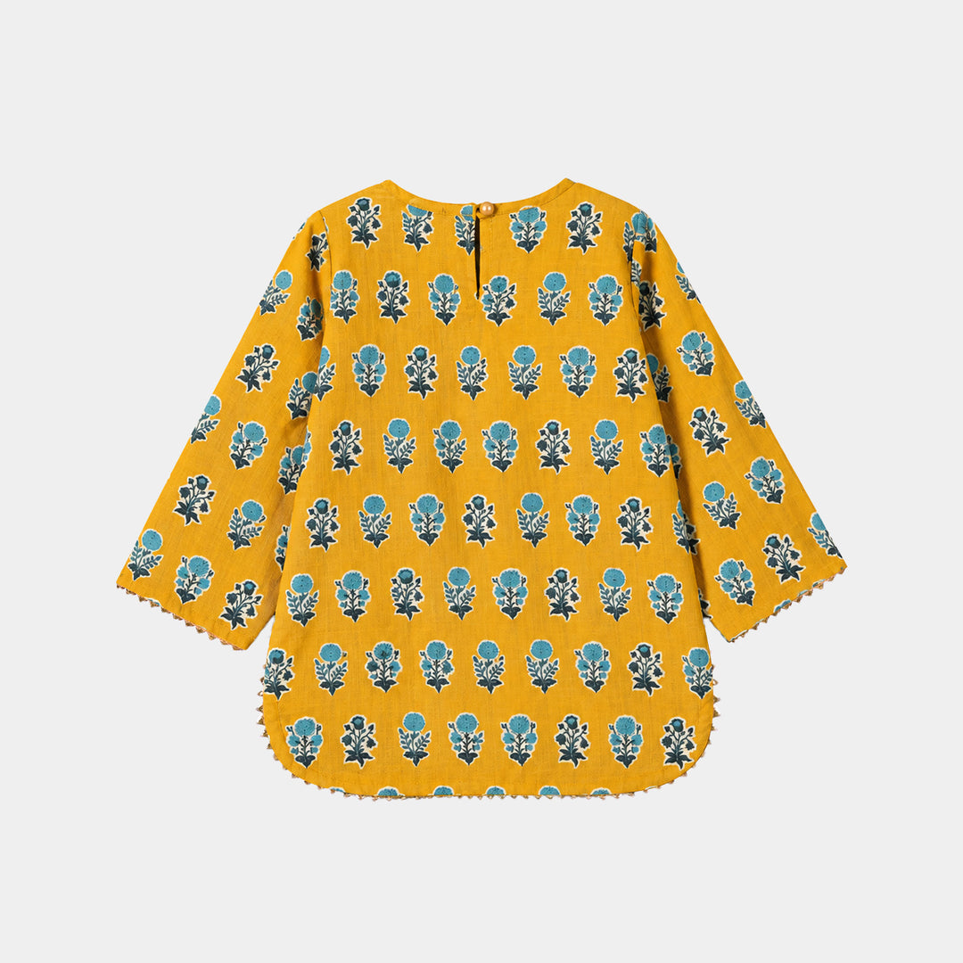 Infant Girls Cotton Printed 2Pcs Tulip-Mustard