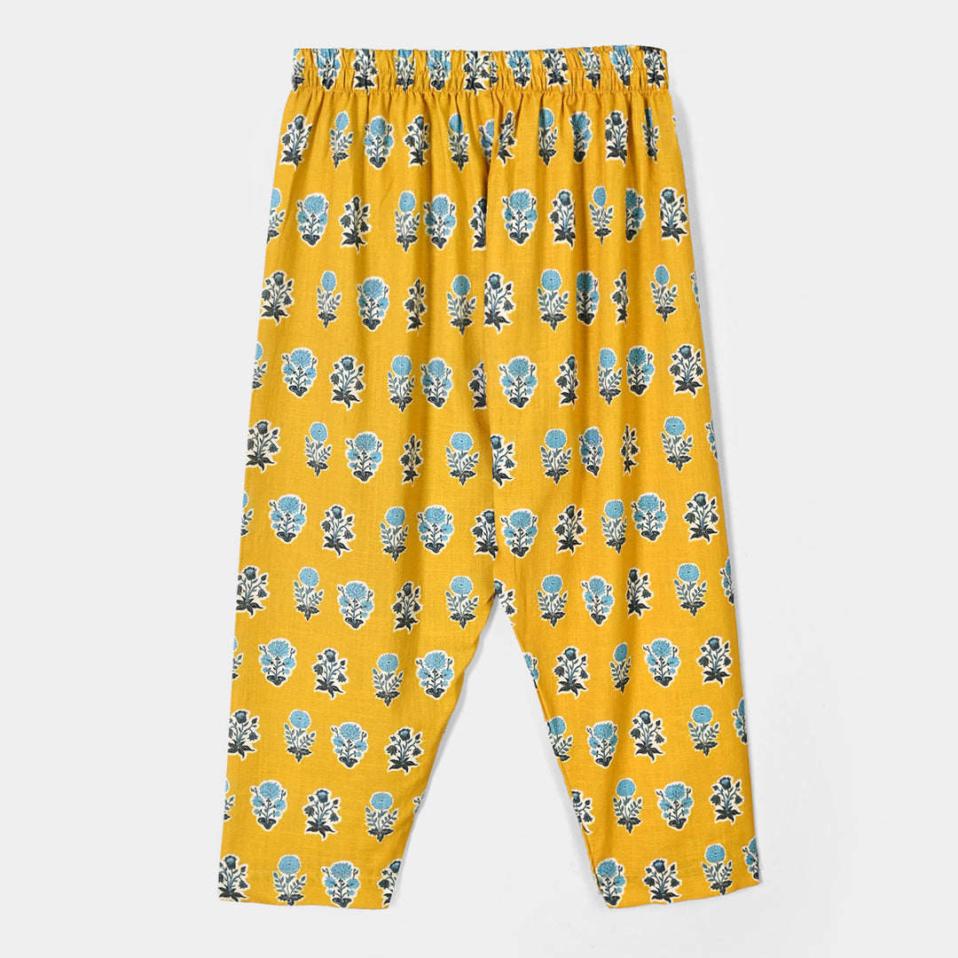 Girls Cotton Printed 2Pcs Tulip-Mustard