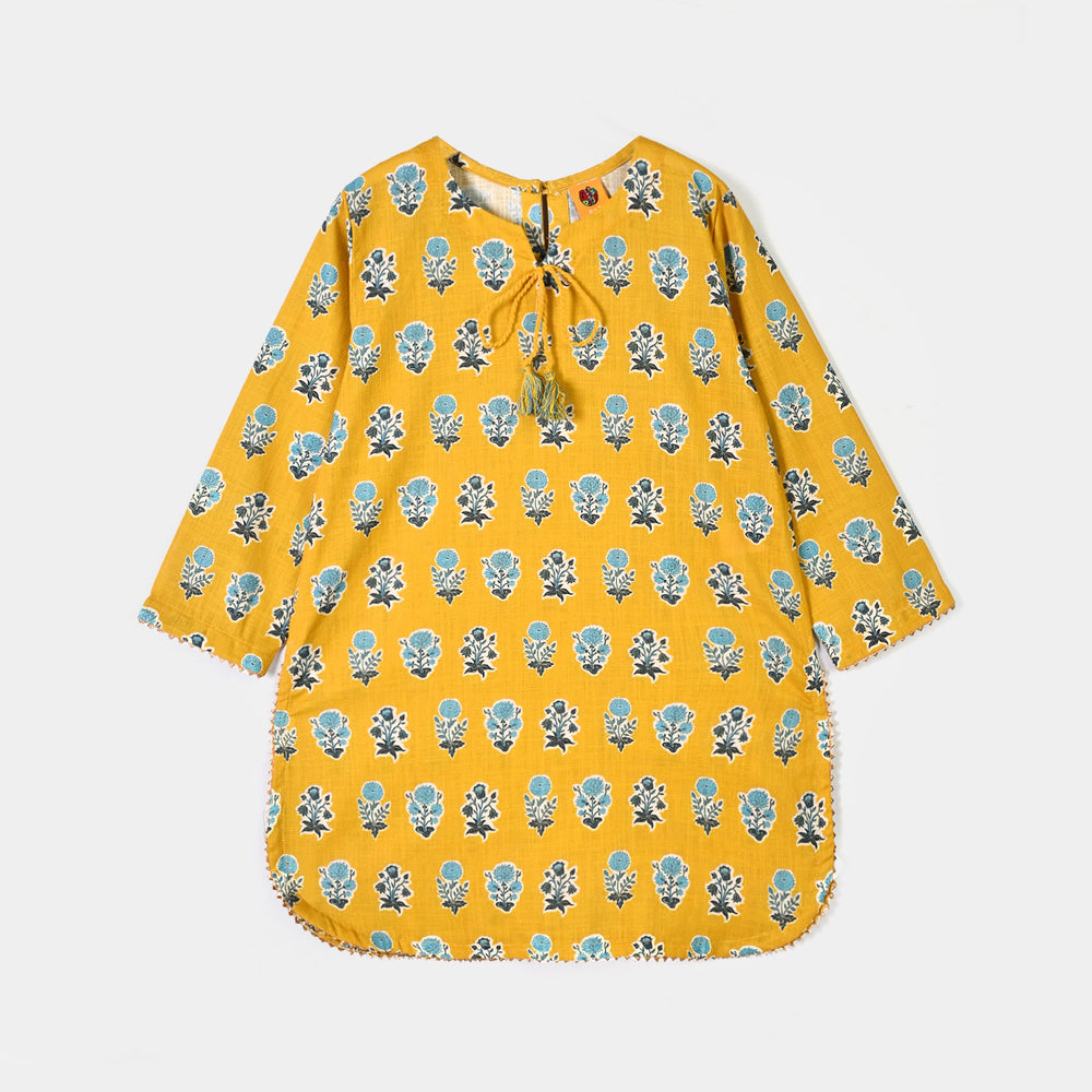 Girls Cotton Printed 2Pcs Tulip-Mustard