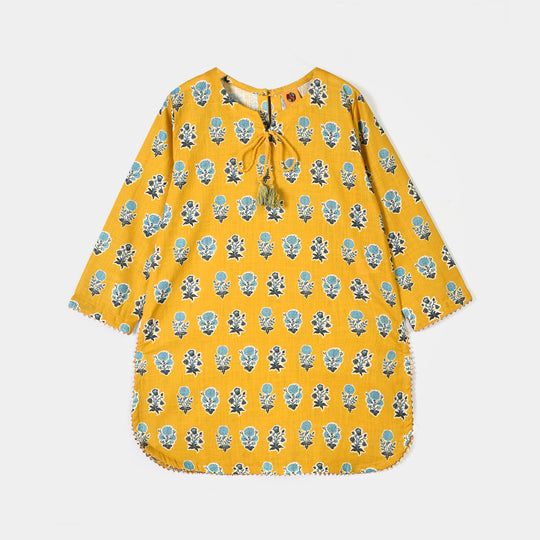 Girls Cotton Printed 2Pcs Tulip-Mustard