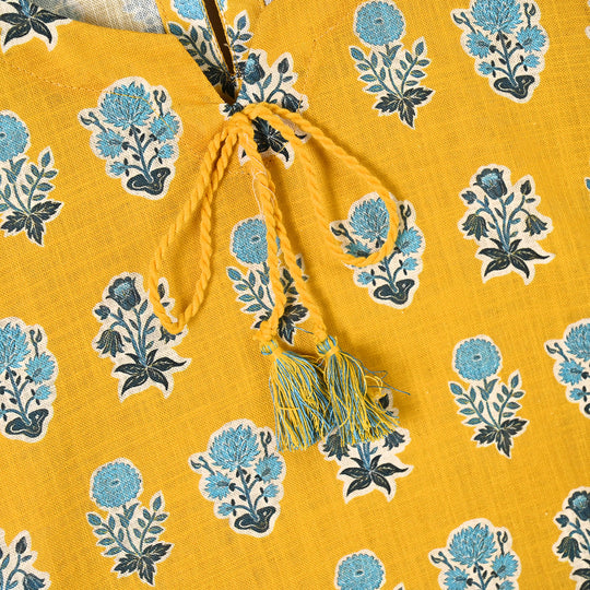 Girls Cotton Printed 2Pcs Tulip-Mustard