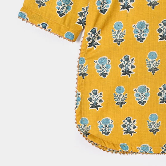 Girls Cotton Printed 2Pcs Tulip-Mustard