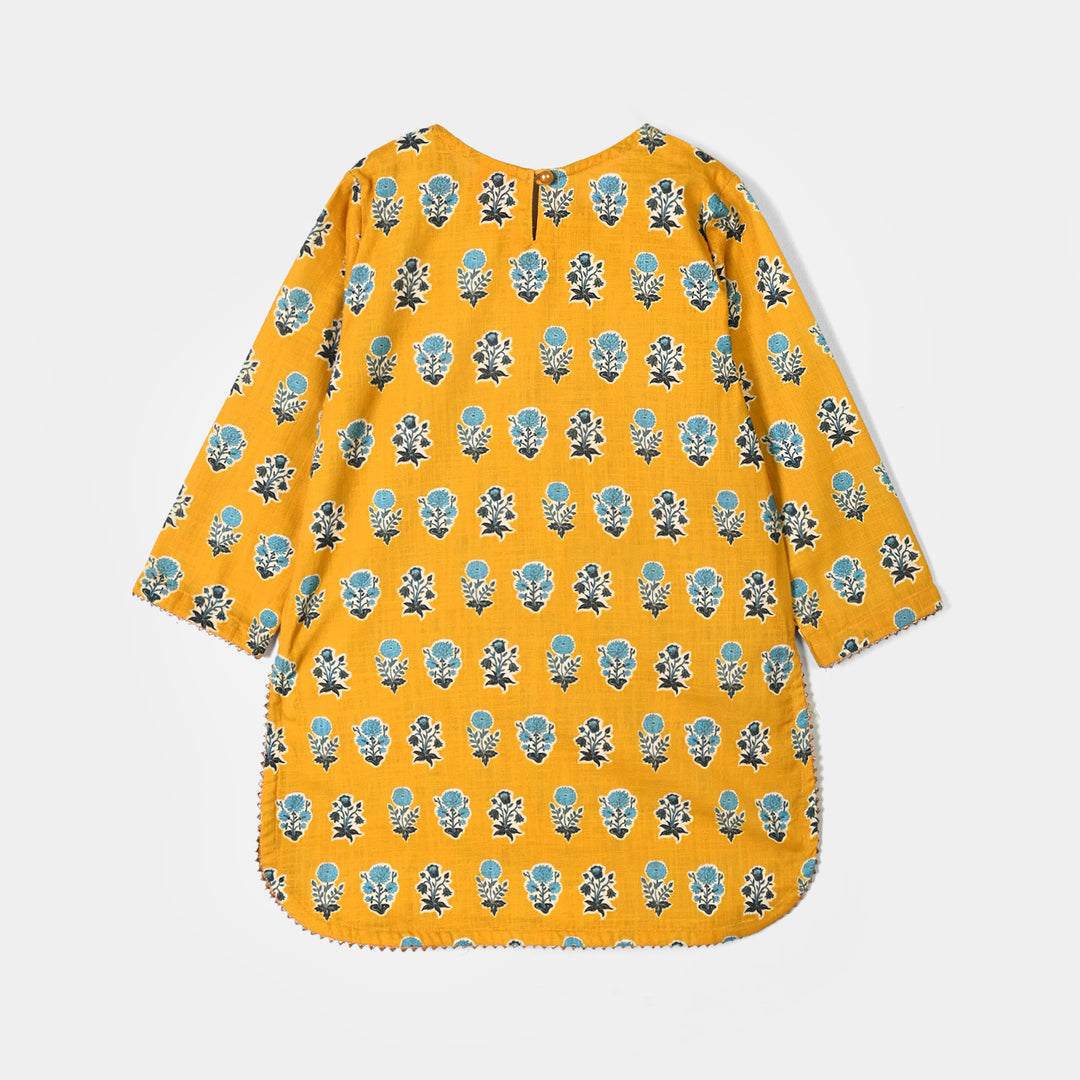 Girls Cotton Printed 2Pcs Tulip-Mustard